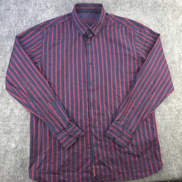 Other - Visconti Black Shirt XL Blue Red Vertical Striped Long Sleeve Button Up Cotton